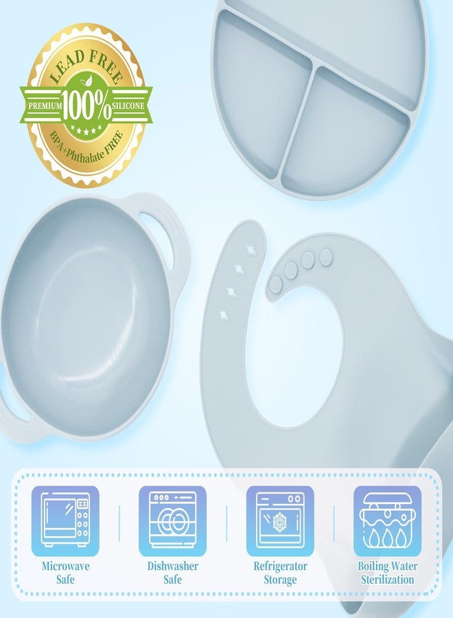 CHCC Silicone Baby Feeding Set 10 Pcs, Baby Led Weaning Supplies, Baby Feeding Supplies Set BPA Free, Baby Essentials for Newborn Gift Blue - Image 3