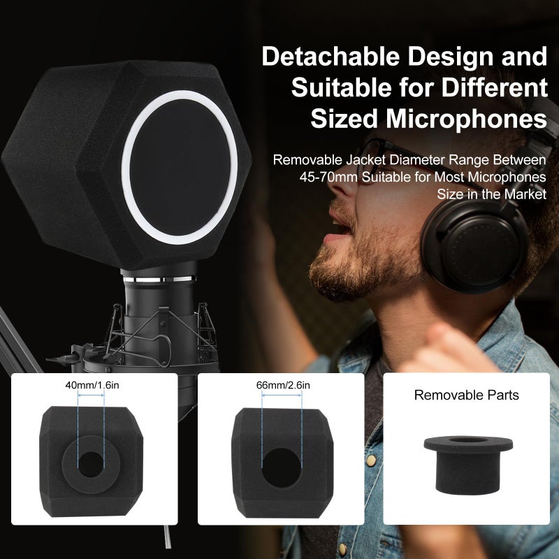 penypeal Microphone Wind Shield Pop Filter Microphone Isolation Ball, Acoustic Filter for Record Studios Mic, Sound-Absorbing Foam Five-sided Seal Design to Effectively Reduces Noise and Reflections - Image 4