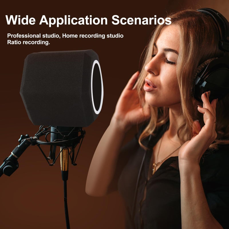 penypeal Microphone Wind Shield Pop Filter Microphone Isolation Ball, Acoustic Filter for Record Studios Mic, Sound-Absorbing Foam Five-sided Seal Design to Effectively Reduces Noise and Reflections - Image 5