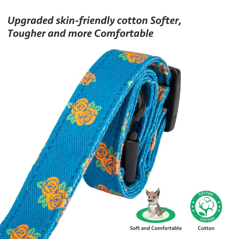 FYEQYAOU Cotton Handmade Dog Collar Cute and Distinctive Patterns Blue Rose with Pendant for Girl Boy Dogs Collars S - Image 4