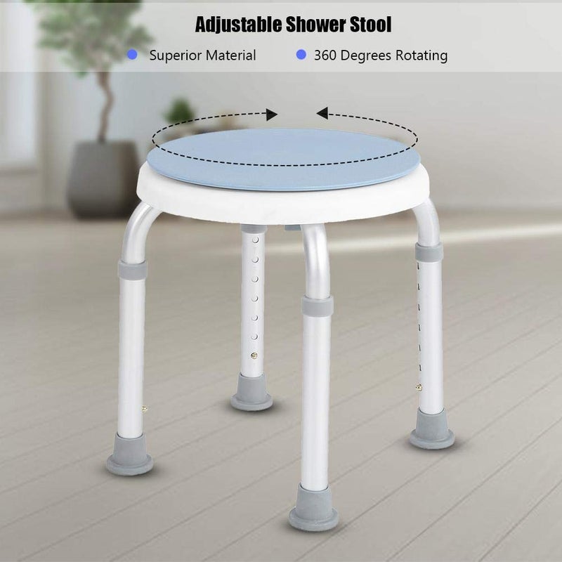 woobles Adjustable Round Bath Shower Stool, Shower Stool, Round Shower & Bath Stool with Rotating Seat - Height Adjustable, Home No-Slip Safety - Image 4