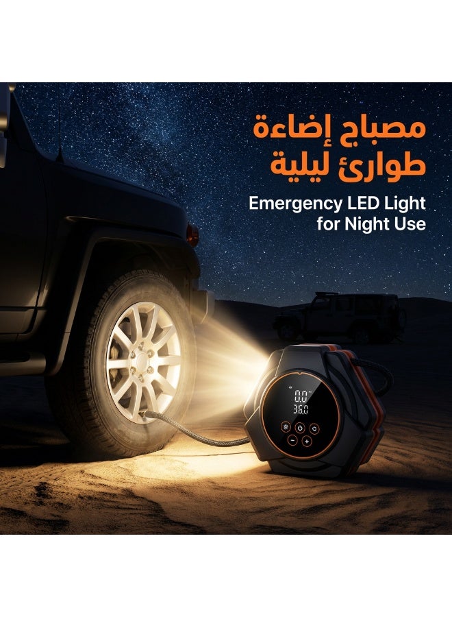 Teranorix Car Air Pump | 12V Portable Touchscreen Digital Display Dual-Cylinder Air Compressor | High Temperature Resistant, Suitable for Cars, Motorcycles, Bicycles, and Balls | Desert Emergency LED Lighting - Image 5
