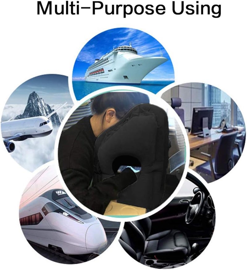 KIMIANDY Inflatable Travel Pillow for Airplane, Neck Air Pillow for Sleeping to Avoid Neck and Shoulder Pain, Support Head and Lumbar, Used for Airplane, Car, Bus and Office (Black) - Image 3