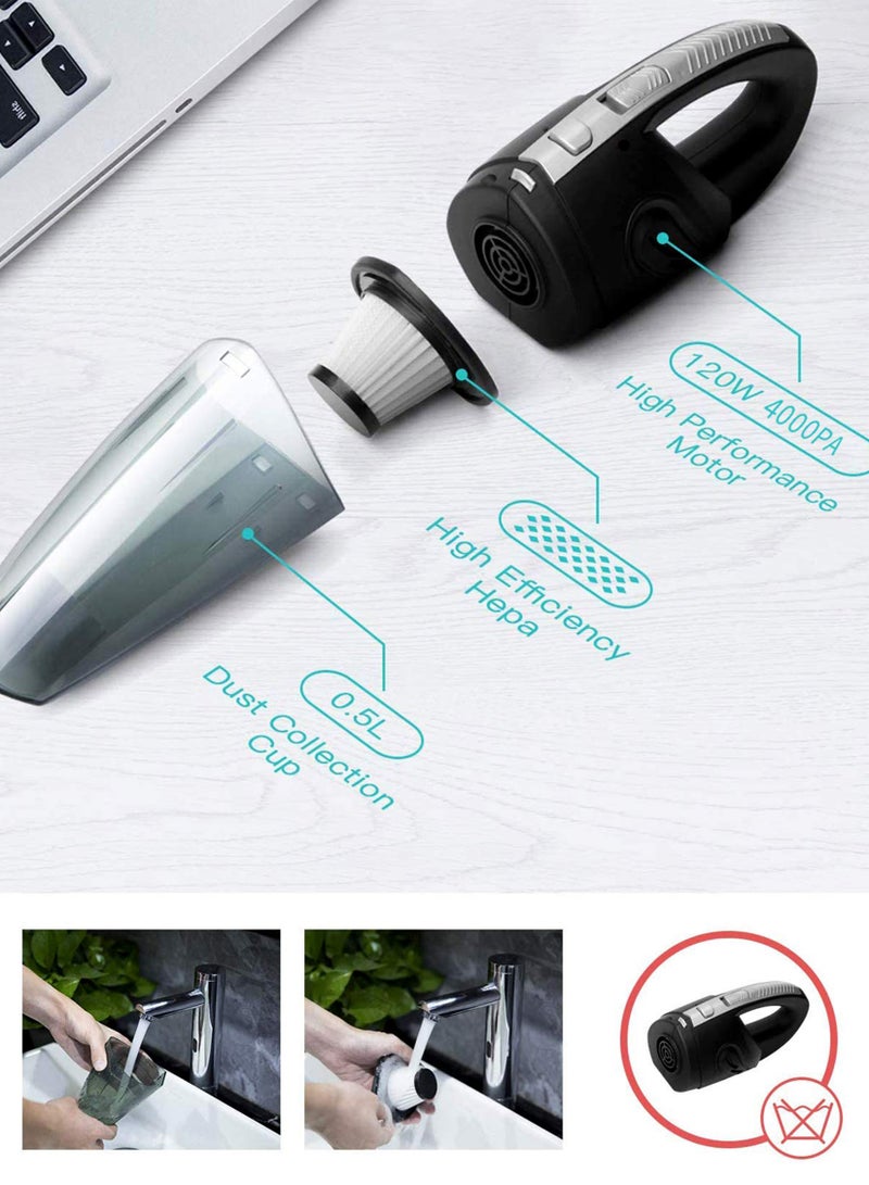 R.VIHAN Portable Mini Handheld Vacuum Cordless Portable Lightweight Wet Dry Vacuum Cleaner for Car Home Pet Hair with Filter 2000mAh Lithium Battery 120W 4000PA  - Image 2