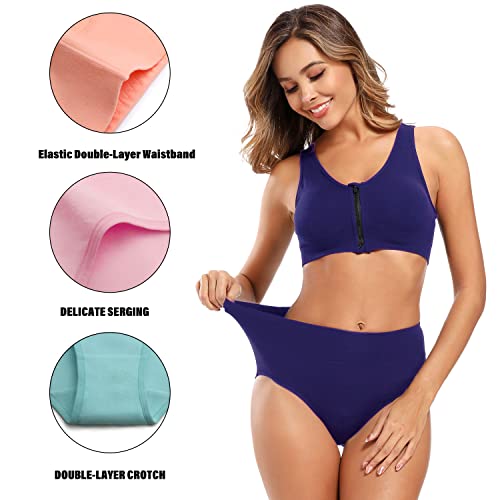 Molasus Women's Soft Cotton Underwear Briefs High Waisted Postpartum Panties Ladies Full Coverage Plus Size Underpants Pack of 5,3X-Large - Image 3