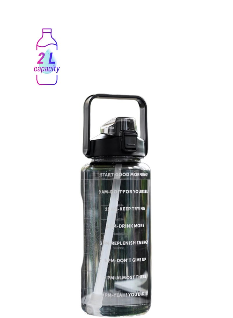 Arabest Water Bottle, 2000 ml Large Sports Water Cup with Removable Straw and Time Marking, Fitness Kettle for Running, Yoga, Camping - Image 1