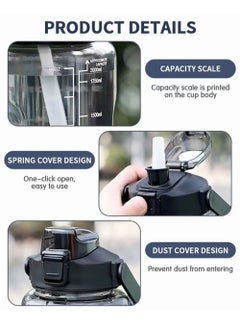Arabest Water Bottle, 2000 ml Large Sports Water Cup with Removable Straw and Time Marking, Fitness Kettle for Running, Yoga, Camping  - Image 2