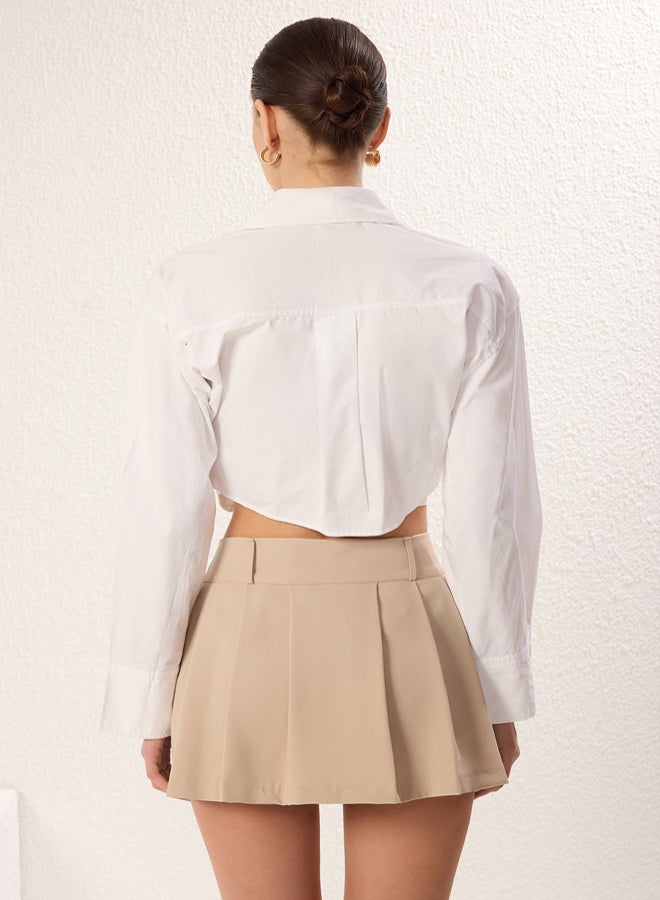trendyol Mink Pleated Mid Waist Super Mini Woven Skirt Look Shorts  - Image 5