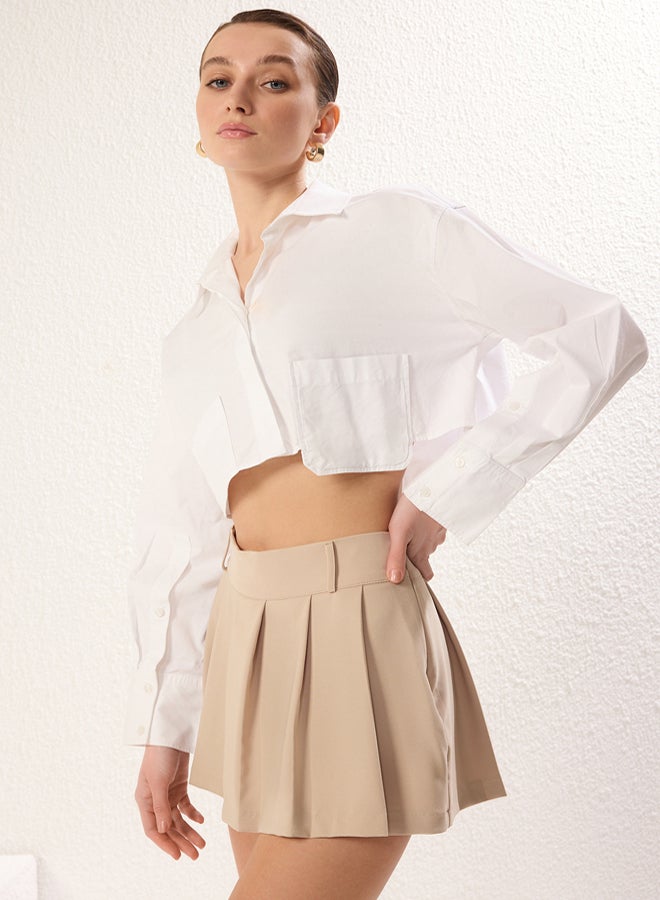 trendyol Mink Pleated Mid Waist Super Mini Woven Skirt Look Shorts  - Image 2