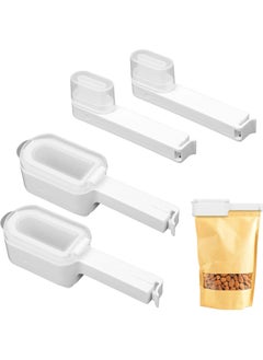【4PCS Bag Clip with Pour Spout】2 Large + 2 Small Clips with Measuring Cup Lid – Ideal for Coffee Beans, Nuts, Flour, and Snacks – Resealable Bag Sealer Clips for Kitchen Organization