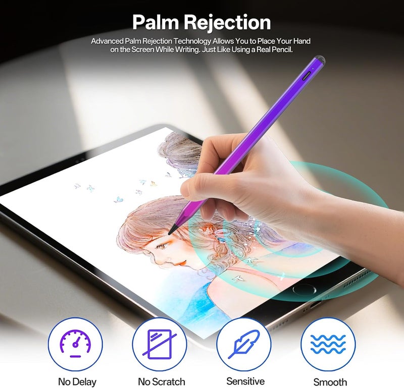 iafer Pencil for i-Pad 2018-2026, Fast Charge Tilt Sensitivity Palm Rejection Stylus Pen for i-Pad A16 11/10/9/8/7/6th Gen, Pro 11/12.9/13 M4, Air 3/4/5/M2/M3, Mini 5/6/7 A17 Pro - Image 5