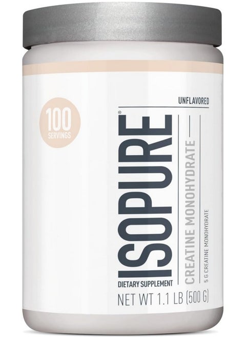 Isopure Unflavored Creatine Monohydrate Powder, Zero Added Ingredients, Creatine for Women and Men, 5g Creatine Monohydrate per scoop, 100 Servings, 500g