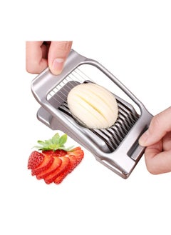 Generic Egg Slicer for Boiled Eggs Egg Cutter Strawberry Slicer Heavy Duty Aluminum Tomato Slicer Stainless Steel Wire Multipurpose Egg Slicer Dicer for Soft Fruits Mushrooms Home Use (Silver)  - Image 1