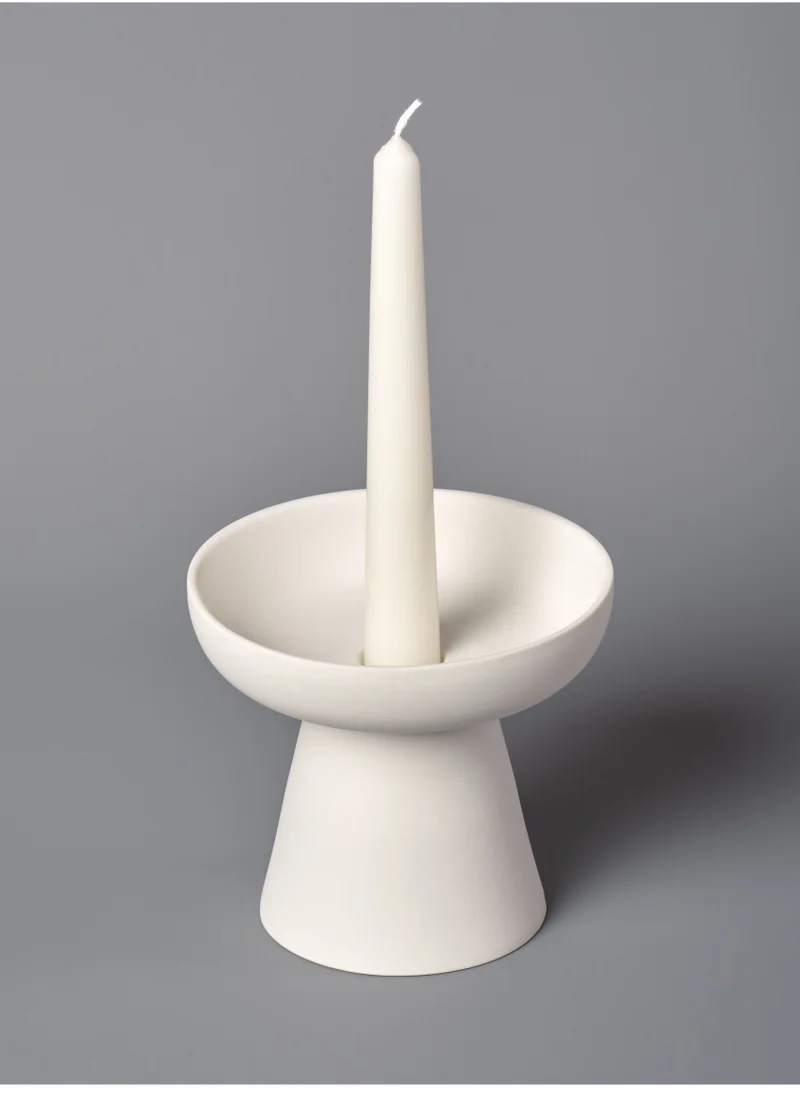 ايري ليفينج Aery Living Medium Porcini Pillar and Taper White Matte Ceramic Candle Holder