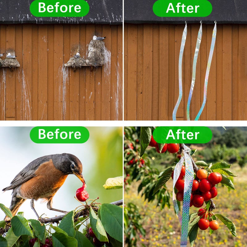 Benasan [492FT] Effective Birds Scare Ribbon, Reflective Flash Reflectors to Keep Pigeons, Hawks, Woodpeckers, Geeses Away from Trees Plants Crops - Image 4