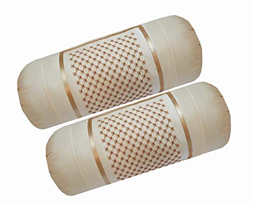 Rj Products غطاء وسادة قطنية من Rj Products مع تطريز ماسي جميل مجموعة من 2 قطعة (كريم_جلد) - Image 1