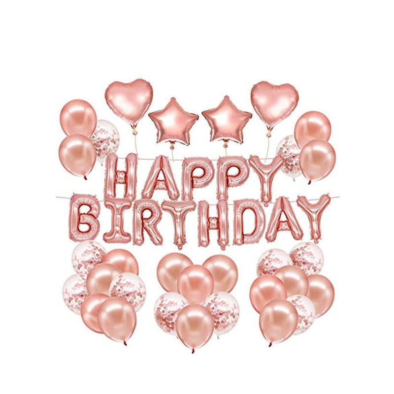 SOLARAE Birthday Balloon Set Rose Gold Birthday Party Decorations Kit Birthday Party Supplies with Banners, Confetti Balloons, Heart Foil Balloons,Star Balloons great for Men Women Birthday Party - Image 1