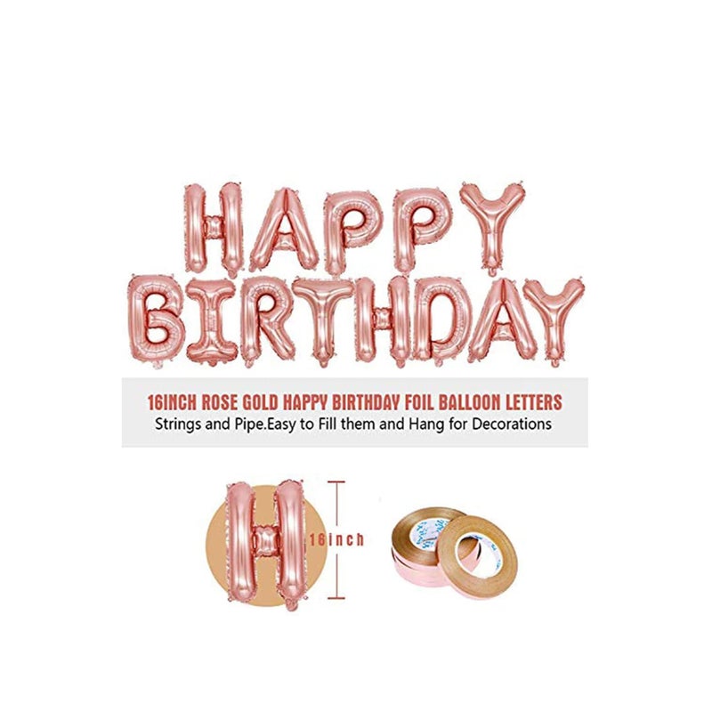 SOLARAE Birthday Balloon Set Rose Gold Birthday Party Decorations Kit Birthday Party Supplies with Banners, Confetti Balloons, Heart Foil Balloons,Star Balloons great for Men Women Birthday Party - Image 2
