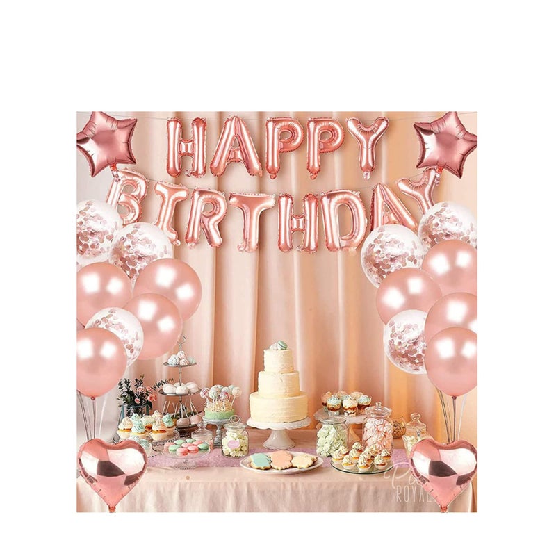 SOLARAE Birthday Balloon Set Rose Gold Birthday Party Decorations Kit Birthday Party Supplies with Banners, Confetti Balloons, Heart Foil Balloons,Star Balloons great for Men Women Birthday Party - Image 5
