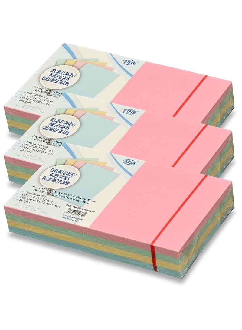 FIS® Record Cards or Index Cards, Size:5"x3" Inches (127x76mm), Two Sides Plain No Ruled, 180gsm, 100 Sheets Per Packet, 4 Assorted Colors,Packet of 3 Pieces-FSIC53-180PASST-3 - Image 1