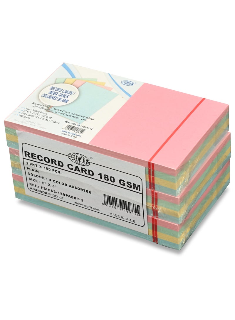 FIS® Record Cards or Index Cards, Size:5"x3" Inches (127x76mm), Two Sides Plain No Ruled, 180gsm, 100 Sheets Per Packet, 4 Assorted Colors,Packet of 3 Pieces-FSIC53-180PASST-3 - Image 3
