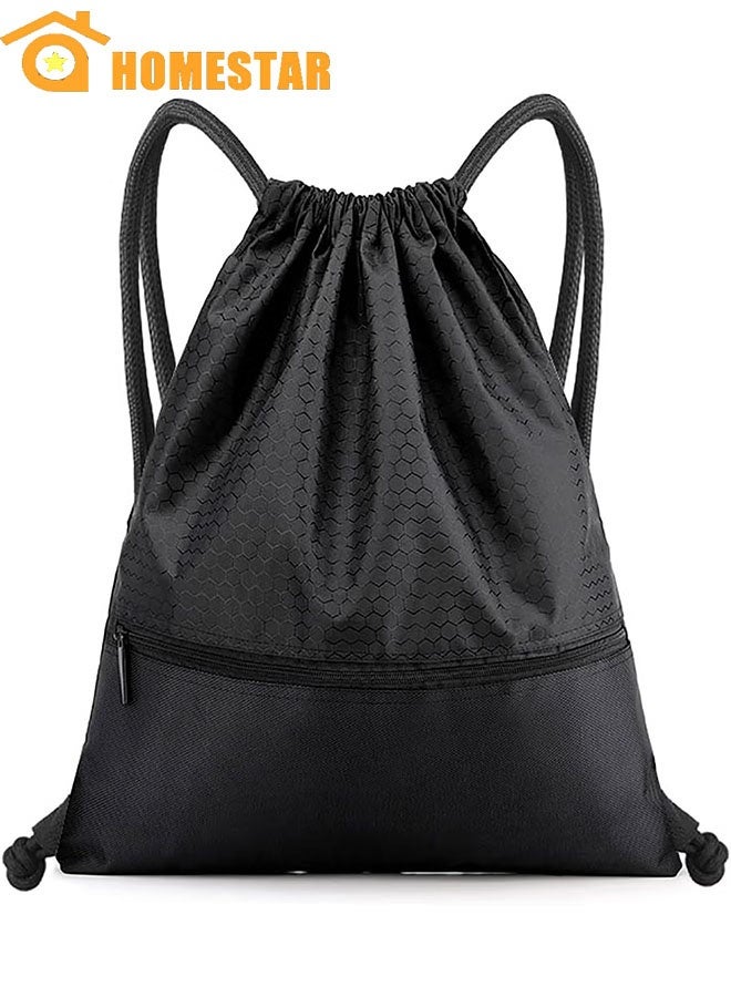 HOMESTAR Drawstring Basketball Backpack, Sports Canvas Bag, Waterproof Oxford Fabric Drawstring Bag, Swimming Bag, Soccer Bag, Black - Image 1