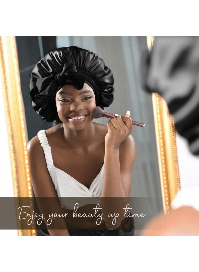 يانيبست غطاء رأس ساتان من YANIBEST، غطاء رأس حريري للنوم، مبطن بالساتان بطبقتين مع رباط شعر للنساء ذوات الشعر المجعد باللون الأسود - Image 4