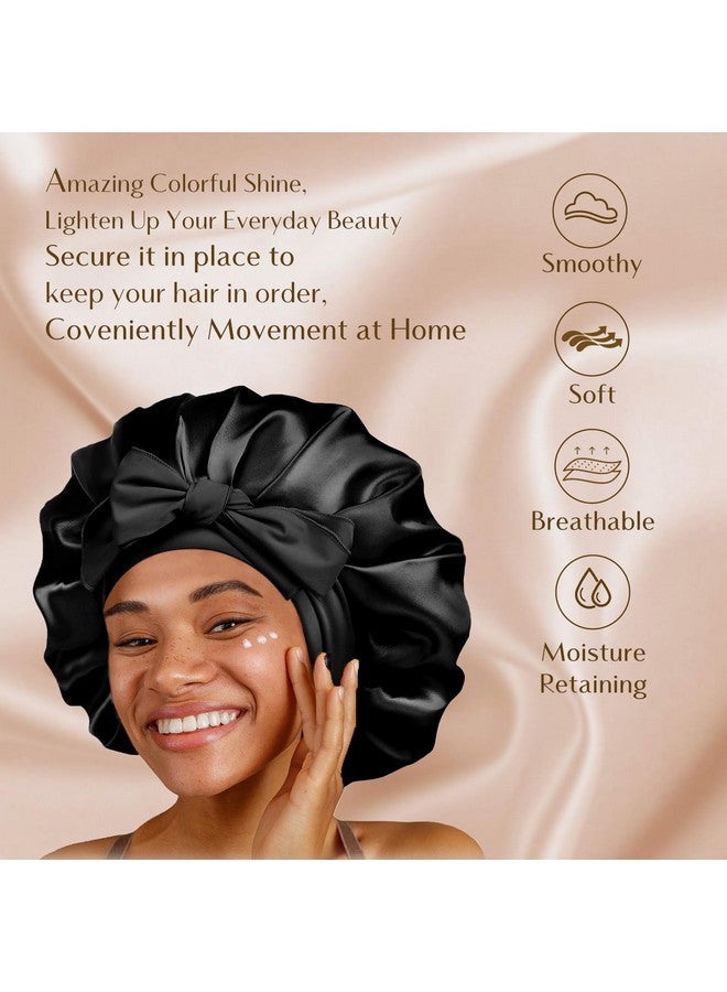 يانيبست غطاء رأس ساتان من YANIBEST، غطاء رأس حريري للنوم، مبطن بالساتان بطبقتين مع رباط شعر للنساء ذوات الشعر المجعد باللون الأسود - Image 3