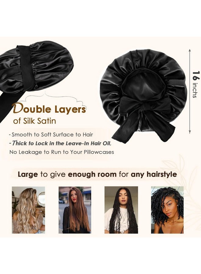 يانيبست غطاء رأس ساتان من YANIBEST، غطاء رأس حريري للنوم، مبطن بالساتان بطبقتين مع رباط شعر للنساء ذوات الشعر المجعد باللون الأسود - Image 2