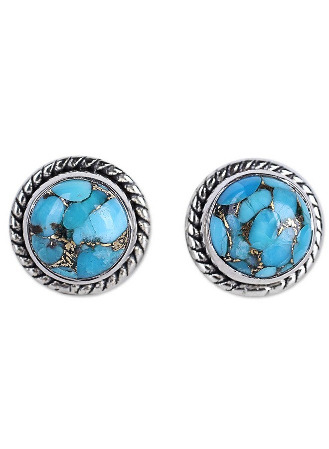 NOVICA Artisan Handmade .925 Sterling Silver Stud Earrings Composite Turquoise Reconstituted Blue India 'Cool Aqua Radiance' - Image 1