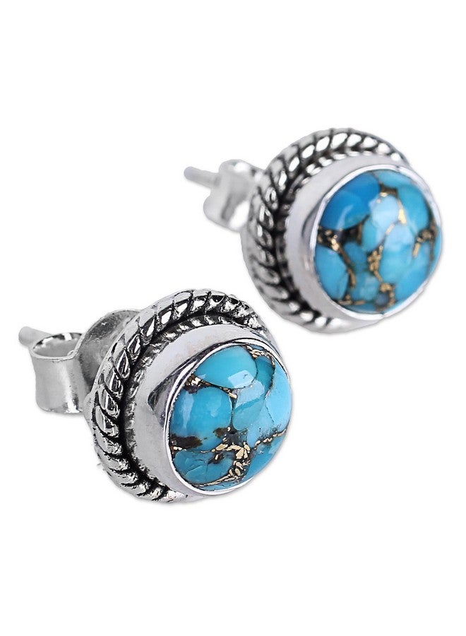 NOVICA Artisan Handmade .925 Sterling Silver Stud Earrings Composite Turquoise Reconstituted Blue India 'Cool Aqua Radiance' - Image 2