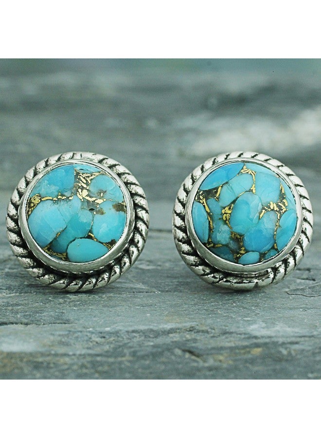NOVICA Artisan Handmade .925 Sterling Silver Stud Earrings Composite Turquoise Reconstituted Blue India 'Cool Aqua Radiance' - Image 4