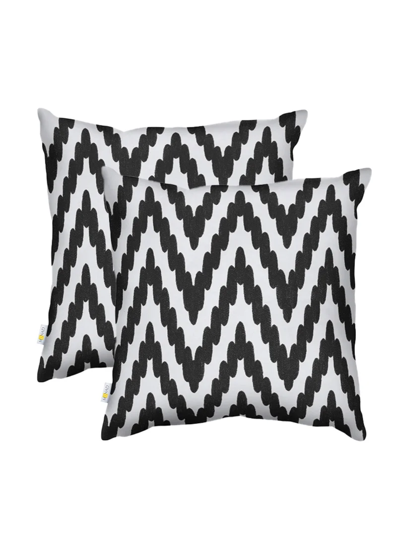 Donetella 2 Piece Embroidered Cushion Cover (45X45 Cm) Without Filler Black/White