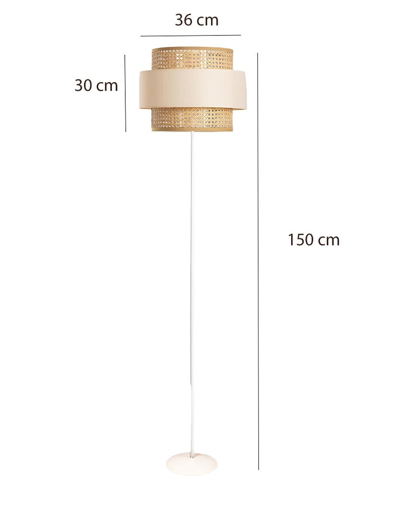 AKWAY Rattan Cane Webbing Led Floor Lamp Bamboo Floor Lamp Cane Standing Lamp Wooden Standing Lamp For Living Room Bedroom (14" D X 12")(White Stand) (Beige) - Image 3