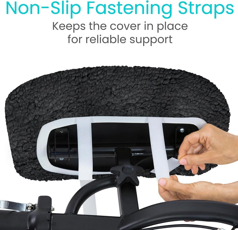 Vive Mobility Knee Scooter Pad Cover - Soft Plush Adult Sheepskin Memory Foam Cushion, Walker Accessory for Knee Roller, Padded Accessories Leg Cart Improves Comfort with Injury, Universal Fit (Black) - Image 4