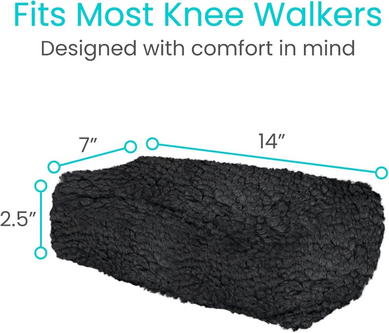 Vive Mobility Knee Scooter Pad Cover - Soft Plush Adult Sheepskin Memory Foam Cushion, Walker Accessory for Knee Roller, Padded Accessories Leg Cart Improves Comfort with Injury, Universal Fit (Black) - Image 5