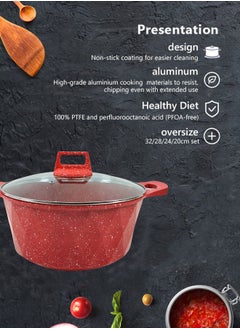 12-Piece Kitchen Cookware set, Casserole Set And Frying Pan With Non Stick Cookware sets ,Finish Glass lid PFOA-Free  20-24-28-32 cm (Deep Stockpot) + 28 cm (deep Frying Pan)+ Pair Of Gloves（Red） - pzsku/ZF742ECCC451E307DB42CZ/45/_/1726725850/7f85b24c-c9c4-441d-91ae-414be92fed37