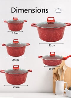 12-Piece Kitchen Cookware set, Casserole Set And Frying Pan With Non Stick Cookware sets ,Finish Glass lid PFOA-Free  20-24-28-32 cm (Deep Stockpot) + 28 cm (deep Frying Pan)+ Pair Of Gloves（Red） - pzsku/ZF742ECCC451E307DB42CZ/45/_/1726726098/bb446c7a-2101-4202-acab-4121897fd1ef