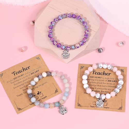 Parma77 6Pcs Teacher Appreciation Gifts for Women, Appreciation Gifts for Women in Bulk, Natural Stone Teacher Appreciation Bracelet with Message Cards for Office Coworker Birthday Gift - Image 3