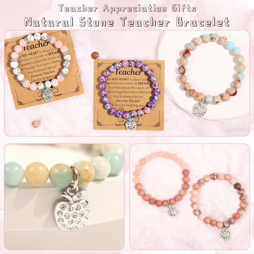Parma77 6Pcs Teacher Appreciation Gifts for Women, Appreciation Gifts for Women in Bulk, Natural Stone Teacher Appreciation Bracelet with Message Cards for Office Coworker Birthday Gift - Image 5