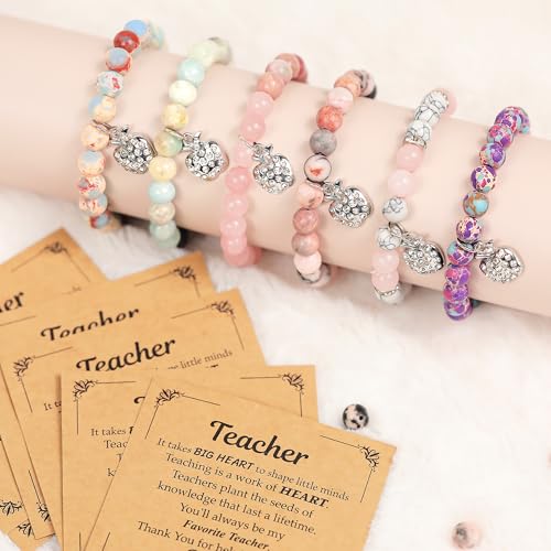Parma77 6Pcs Teacher Appreciation Gifts for Women, Appreciation Gifts for Women in Bulk, Natural Stone Teacher Appreciation Bracelet with Message Cards for Office Coworker Birthday Gift - Image 4