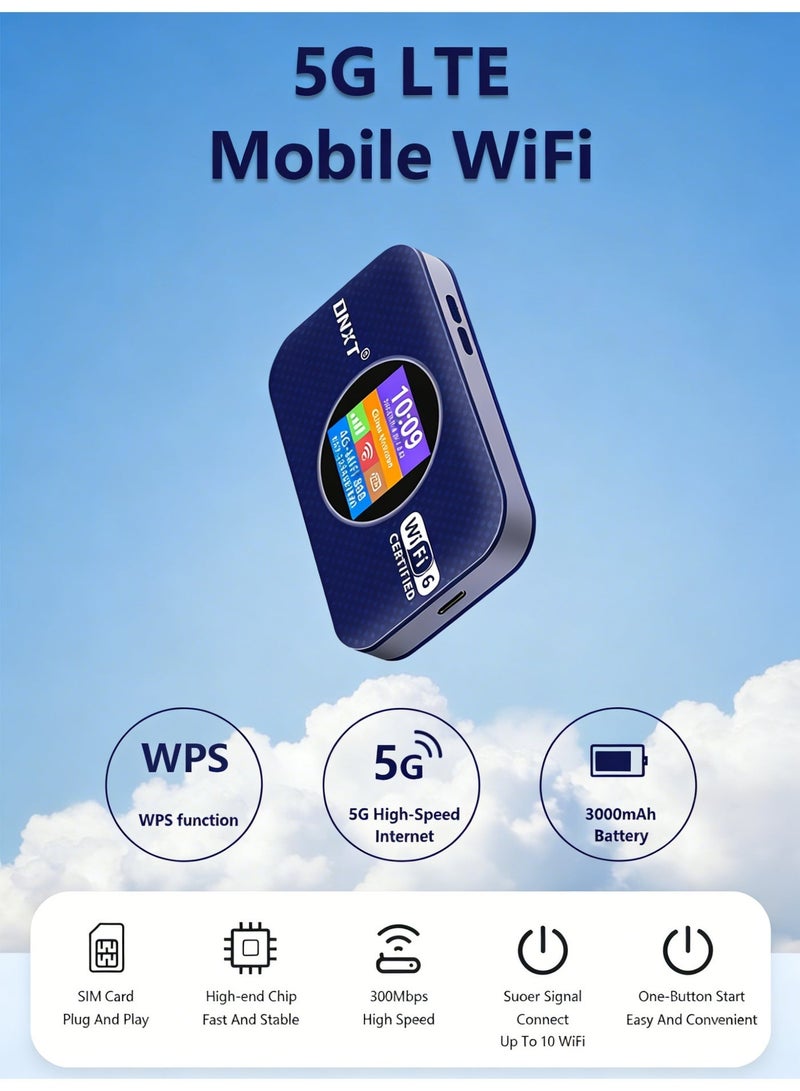 كلوزيلي راوتر واي فاي محمول 4G، Pocket WiFi، راوتر محمول صغير، WiFi 6، مودم LTE، يدعم شريحة SIM 5G، توصيل وتشغيل فوري، بطارية 3000mAh، اتصال WPS سريع، شبكة مستقرة، تشفير WPA/WPA2، يدعم حتى 12 جهاز، مناسب للمنزل والمكتب والاستخدام الخارجي (أزرق) - Image 3