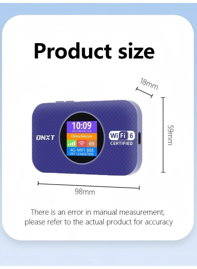 كلوزيلي راوتر واي فاي محمول 4G، Pocket WiFi، راوتر محمول صغير، WiFi 6، مودم LTE، يدعم شريحة SIM 5G، توصيل وتشغيل فوري، بطارية 3000mAh، اتصال WPS سريع، شبكة مستقرة، تشفير WPA/WPA2، يدعم حتى 12 جهاز، مناسب للمنزل والمكتب والاستخدام الخارجي (أزرق) - Image 5