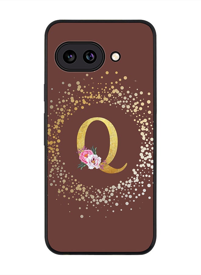 Stylizedd For Google Pixel 9a Case,Slim fit Camera Protection, Shockproof Thin Phone cover  - Custom Monogram Floral - Q  (Brown )