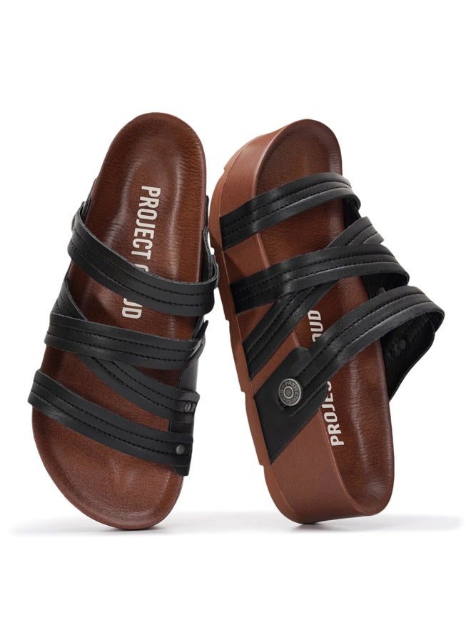 Project Cloud Genuine Suede Woman Sandals- Water Resistant with Memory Foam Insole Sandals for Women - Trending Sandal and Comfortable Women's Sandal (PASADENA), Black, 9 - Image 1