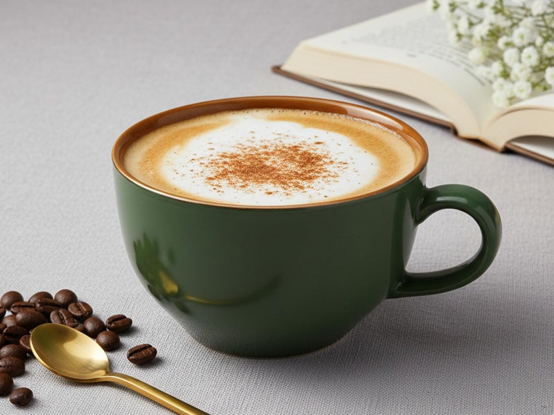 Bodhi House Ceramic Coffee Wide Large Mug with Handle - Set of 1, 350Ml Matte Finish | Bone Ash Free and Microwave Safe | for Cappuccino, Latte, Green Tea - Green - Image 1