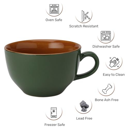 Bodhi House Ceramic Coffee Wide Large Mug with Handle - Set of 1, 350Ml Matte Finish | Bone Ash Free and Microwave Safe | for Cappuccino, Latte, Green Tea - Green - Image 5