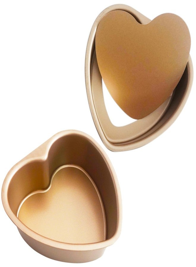 Proshopping Heart Shaped Cake Pans 6 Inch, Gold Heart Cake Mold with Removable Bottom, Carbon Steel Baking Set of 2 for Desserts, Weddings, Anniversary, Birthdays - Image 1