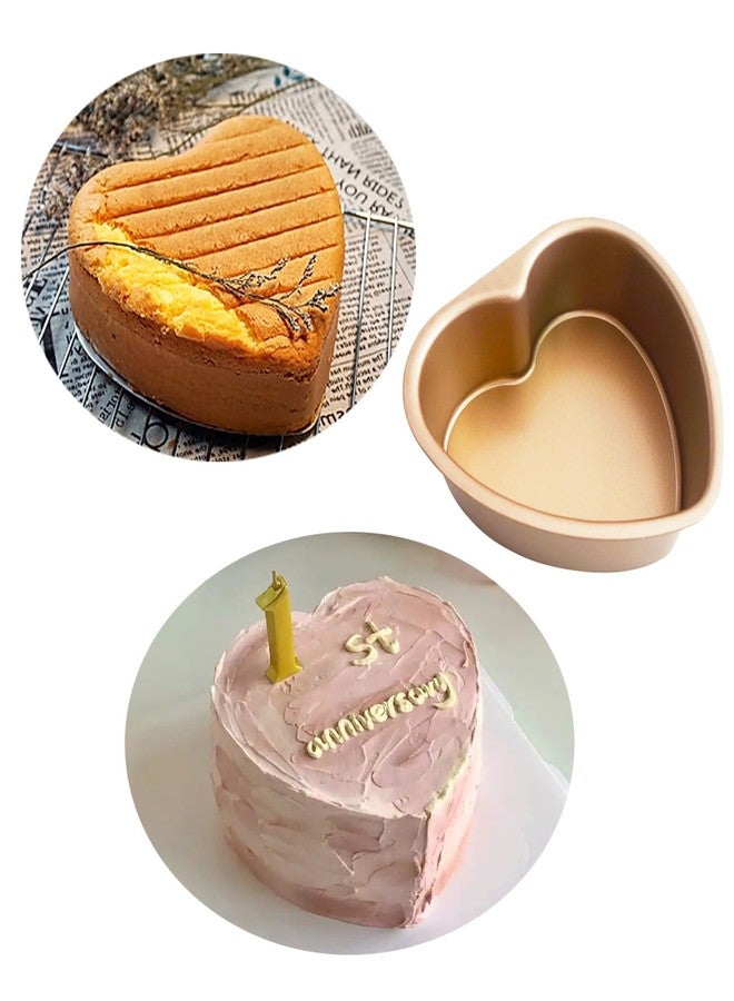 Proshopping Heart Shaped Cake Pans 6 Inch, Gold Heart Cake Mold with Removable Bottom, Carbon Steel Baking Set of 2 for Desserts, Weddings, Anniversary, Birthdays - Image 3