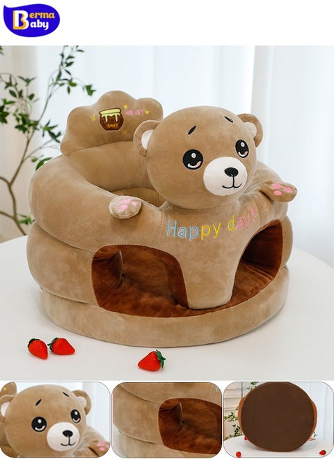 Baby sofa toy, baby support seat, baby comfortable learning seat, learning sitting and feeding chair, soft and cute plush sofa for baby to play, cartoon zoology seat, suitable for indoor, playground (brown bear)
